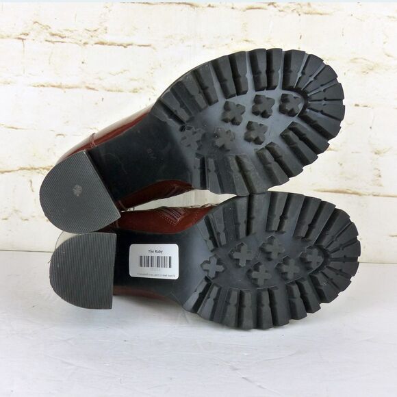 Jeffrey Campbell Legion Boot Women 8M Red Patent Leather Heel Lace Zip Lug Ankle - Picture 10 of 14